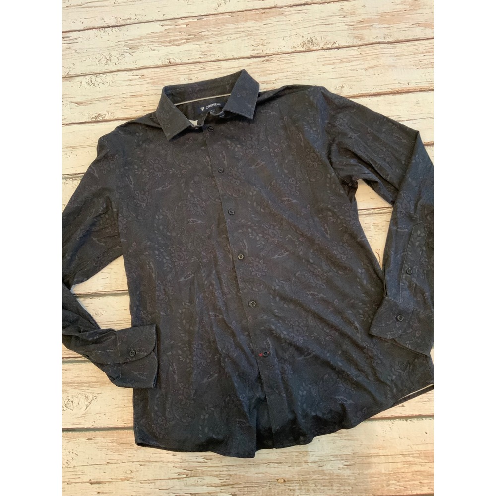 Cremieux Mens Large Long Sleeve Button Down Shirt Charcoal Grey Paisley Cotton